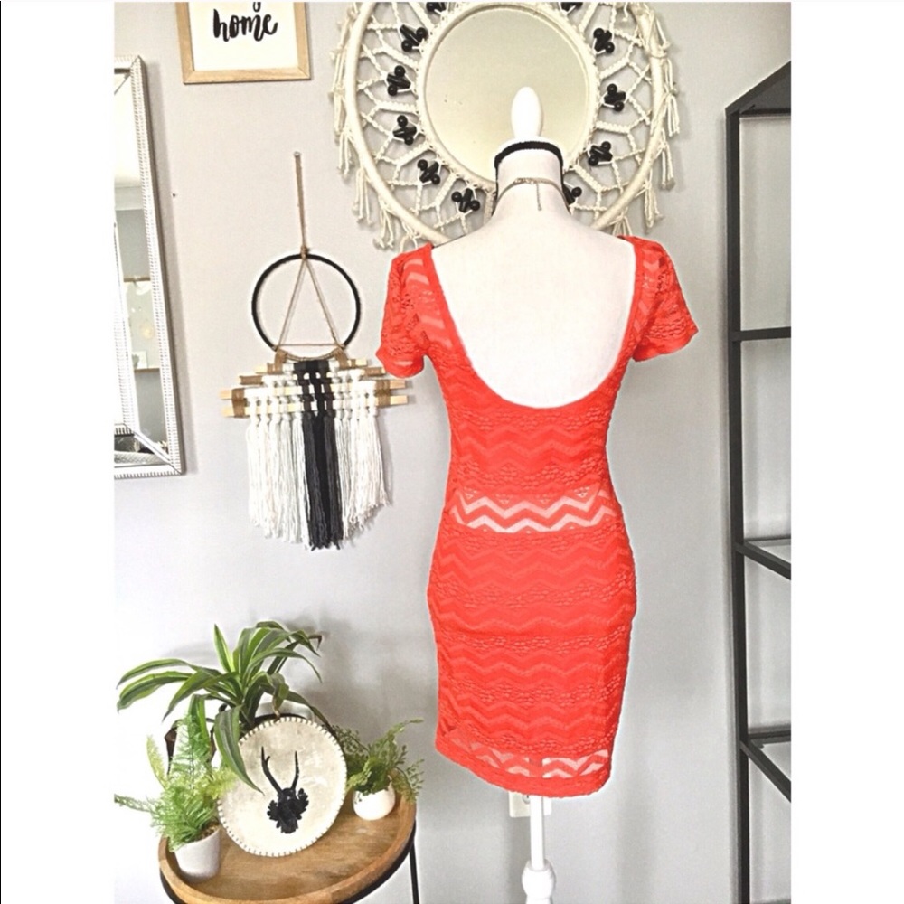 Free People lace orange mini-dress. Size small. - Picture 4 of 7